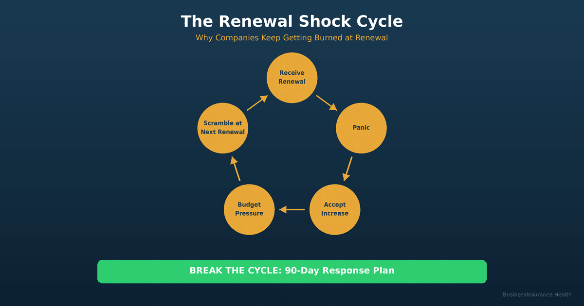 Renewal Shock Cycle Diagram - How health insurance renewal increases compound over time